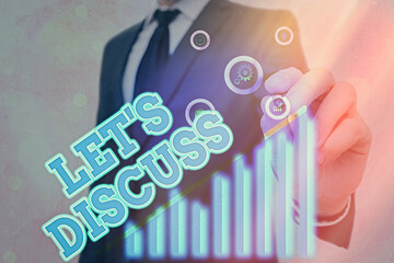 Word writing text Lets Discuss. Business photo showcasing to talk about something to reach a...