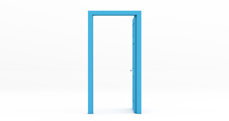 blue Open door isolated on white background.. 3d rendering
