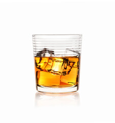 Glass of whiskey with ice isolated on white backgrouns.
