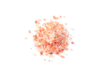Pink  himalayan salt  isolated on white background. - obrazy, fototapety, plakaty