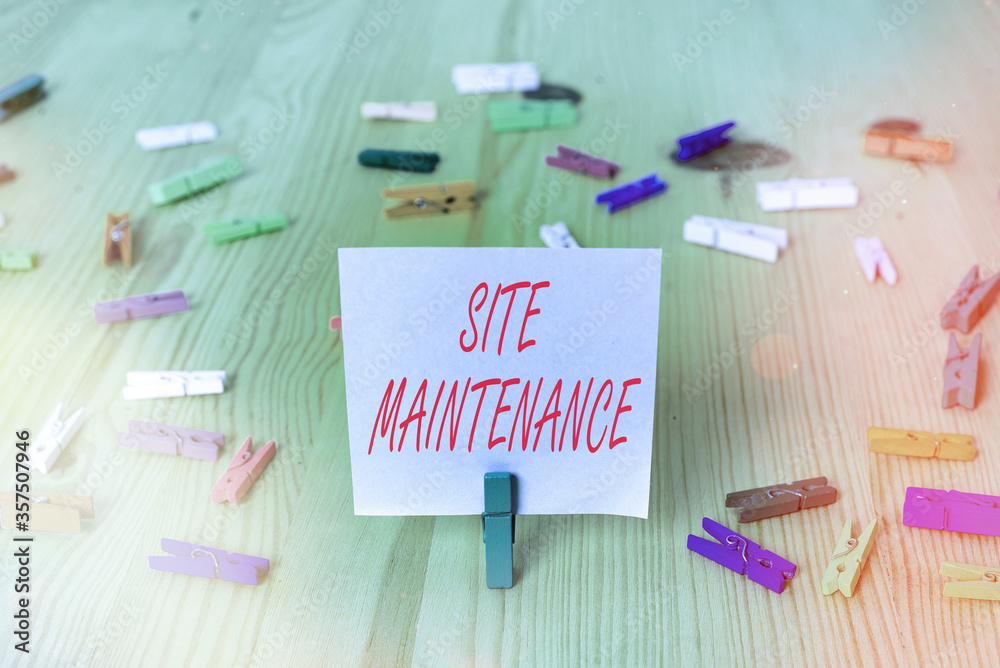 Poster writing note showing site maintenance. business concept for monitoring and regularly checking your w
