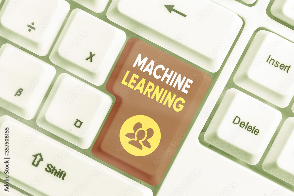 Poster text sign showing machine learning. business photo showcasing the concept that a computer can learn 