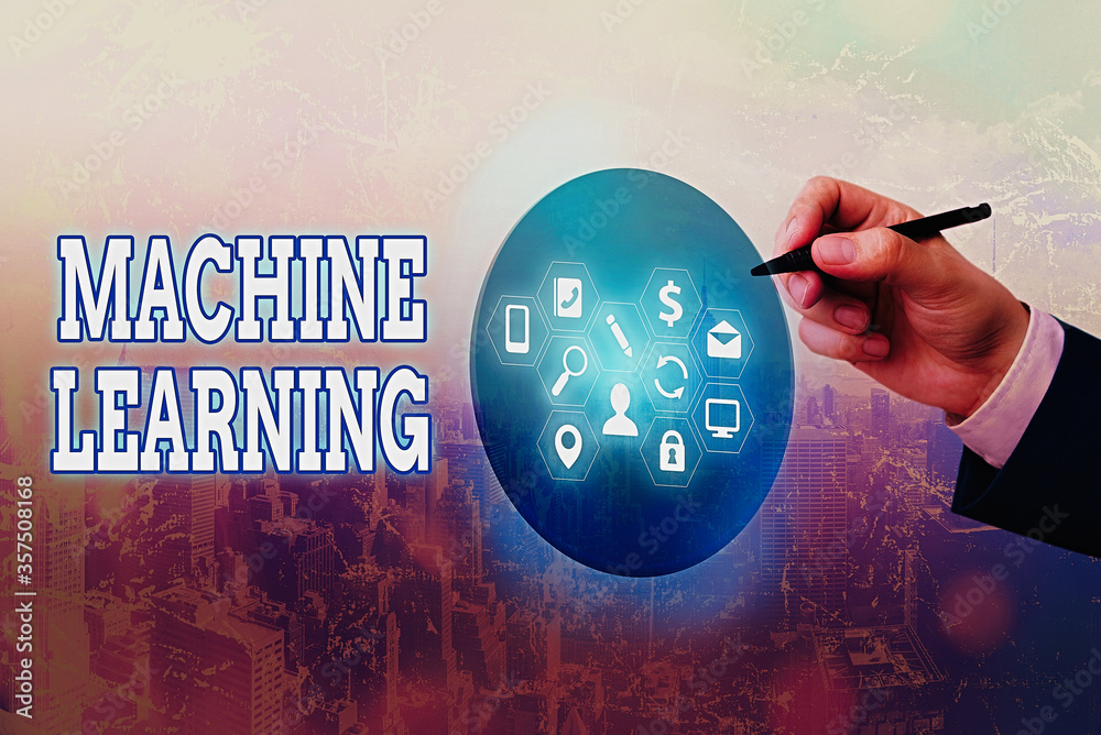 Poster text sign showing machine learning. business photo text the concept that a computer can learn new da