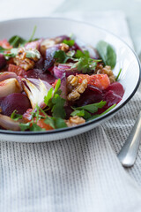 Beetroot, orange, red onion and walnut salad, an essential immune-boosting meal.