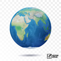 3D realistic vector earth, globe with view of the continents of Africa, Eurasia and Australia