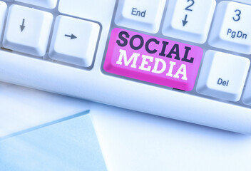 Conceptual hand writing showing Social Media. Concept meaning online marketing and having fun...