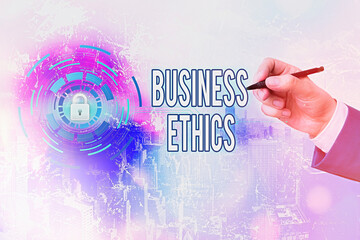 Handwriting text writing Business Ethics. Conceptual photo appropriate policies which govern how a...