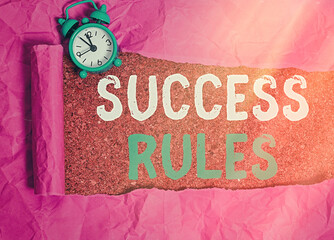 Word writing text Success Rules. Business photo showcasing established ways of setting goals making...