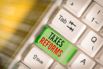 Conceptual hand writing showing Taxes Reforms. Concept meaning managing collected taxes in a more...