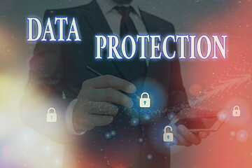 Conceptual hand writing showing Data Protection. Concept meaning safeguarding information away from a possible data breach