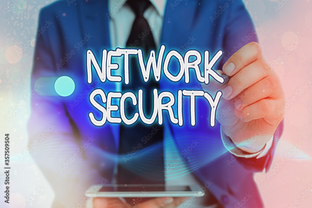 Poster writing note showing network security. business concept for practice of securing a computer web from