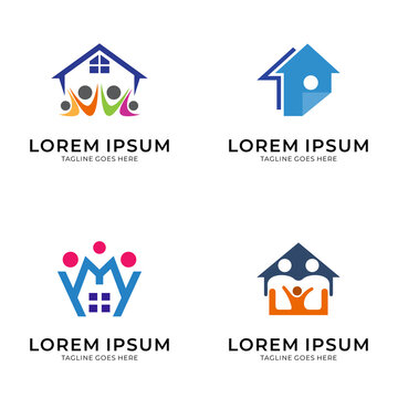 Family house, people in house, home care logo set