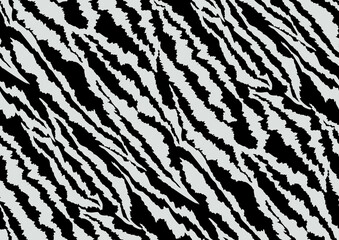 Abstract styled animal skin tiger seamless pattern design. Bold african print with organic shapes texture. Black and white