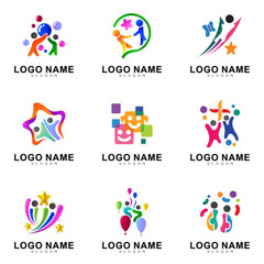 set of kids care logo design template
