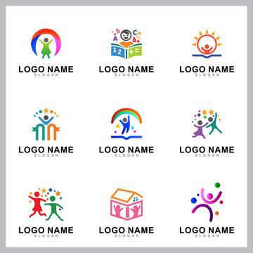 set of kids care logo design template
