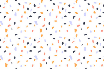 Terrazzo flooring seamless pattern with colorful marble rocks. Classic interior material background of mosaic stone. Trendy fashion print wallpaper for textile project or web backdrop.