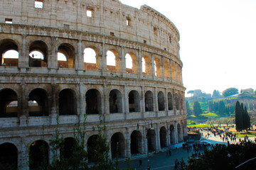 Fototapeta na wymiar The Colosseum in Rome, Italy. Ancient Roman Colosseum is one of the main tourist attractions in Europe.