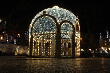 Viseu city center, with Christmas decorations, Christmas Palace, Viseu, Portugal - obrazy, fototapety, plakaty