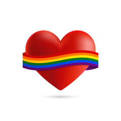 Heart with waving Rainbow flag. LGBT flag. Vector illustration.