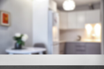 Empty stone table in modern kitchen interior