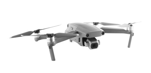 Modern drone with camera isolated on white