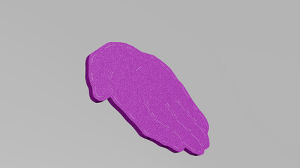  made by 3D illustration of a shiny metallic sculpture on a wall with light background