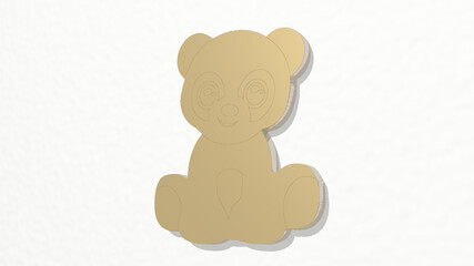  on the wall. 3D illustration of metallic sculpture over a white background with mild texture