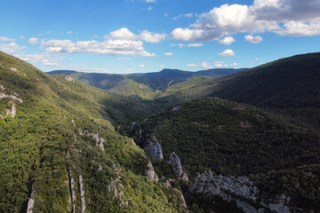 Aerial view of a canyon and the Ebro river in Burgos province, Castilla y Leon, Spain .
