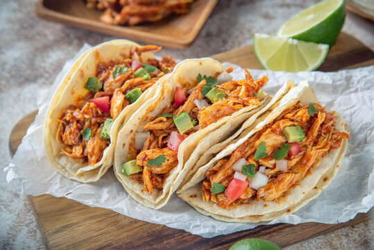 mexican shredded chicken tacos with ingredients
