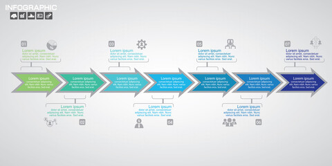 Timeline infographics design template with 7 options, process diagram, vector eps10 illustration