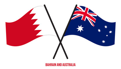 Bahrain and Australia Flags Crossed And Waving Flat Style. Official Proportion. Correct Colors.