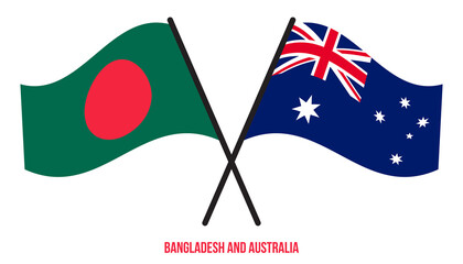 Bangladesh and Australia Flags Crossed And Waving Flat Style. Official Proportion. Correct Colors. © Stock Ninja Studio