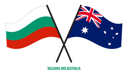 Bulgaria and Australia Flags Crossed And Waving Flat Style. Official Proportion. Correct Colors.