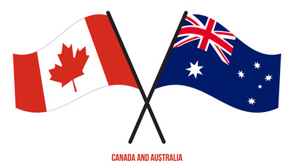 Canada and Australia Flags Crossed And Waving Flat Style. Official Proportion. Correct Colors.