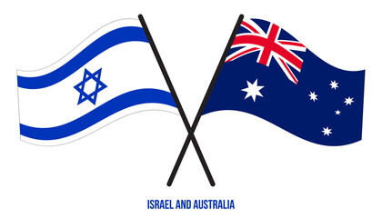 Israel and Australia Flags Crossed And Waving Flat Style. Official Proportion. Correct Colors.