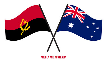 Angola and Australia Flags Crossed And Waving Flat Style. Official Proportion. Correct Colors.