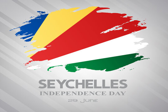 Seychelles independence day card, poster, banner. Vector illustration with grunge Seychelles flag background. National holiday date June 29th.