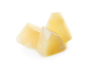 Pieces of canned pineapple isolated on white