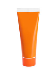 Tube of sun protection cream isolated on white