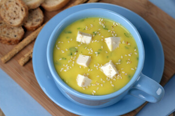 cassava soup with cabbage, tofu and sesame