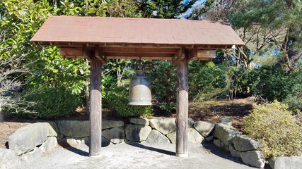 Ancient iron bell in a Japanese garden