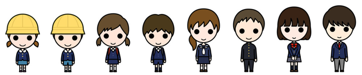 Icon-style character - Preschoolers, elementary school students, junior high school students, high school students  in winter uniform