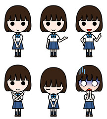 Various poses of high school girl in summer uniform