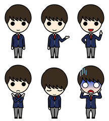 Various poses of high school boy in winter uniform