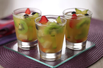 fruit jellies with kiwi, strawberry, grape and pineapple