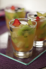 fruit jellies with kiwi, strawberry, grape and pineapple