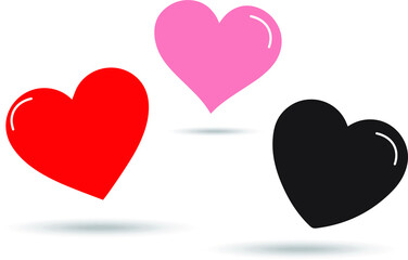 Three hearts vector, shadow, on a white background