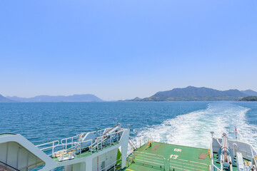 フェリーと瀬戸内海　大久野島　広島県竹原市　Ferry and Setonaikai Okunojima Island Hiroshima Takehara city