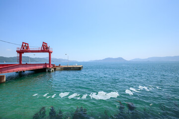 フェリー発着所と瀬戸内海　大久野島　広島県竹原市　ferry terminal and...