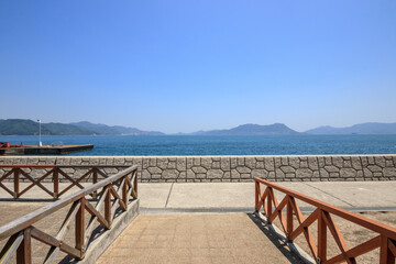 フェリー発着所と瀬戸内海　大久野島　広島県竹原市　ferry terminal and...